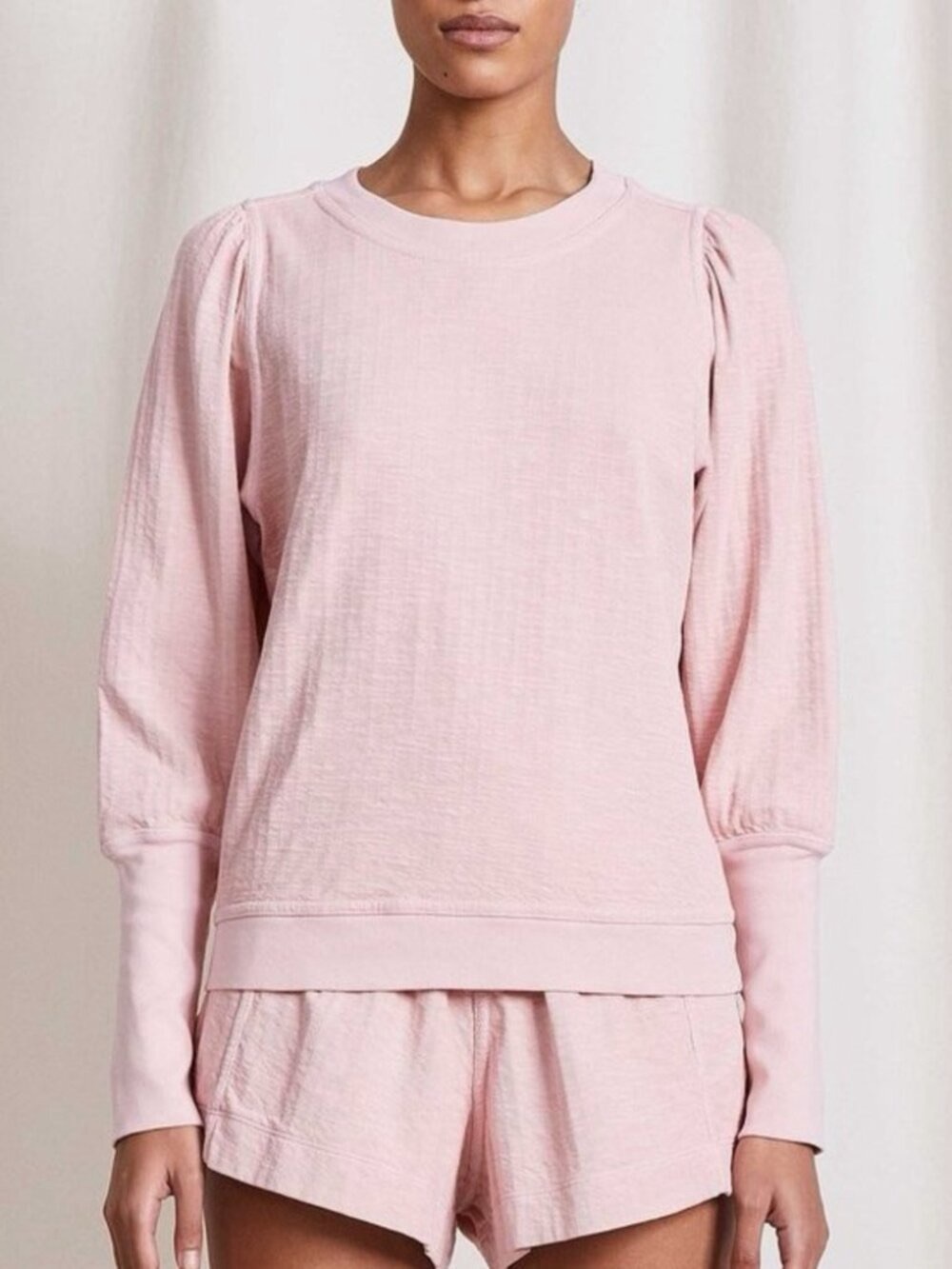 Apiece Apart Olimpio Sweatshirt Pullover Top Puff Sleeve Crewneck Ballet Pink L